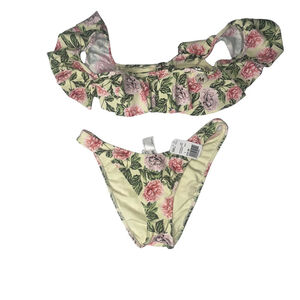 NWT Women's Forever 21 Swimsuit Size M-top Size L- Bottoms Yellow Floral